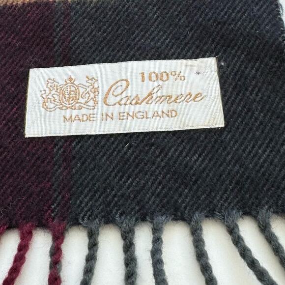 Plaid Cashmere Oblong Scarf Made in England Fringe Trim Brown Yellow Black - Picture 4 of 7